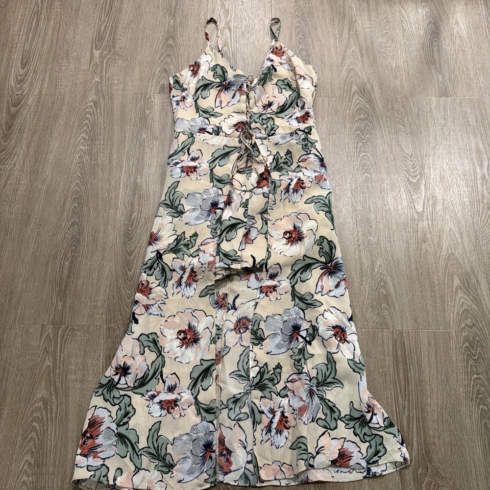 ALI & JAY Floral Print Hi-Lo Hem Lace-Up Romper Kimono Medium